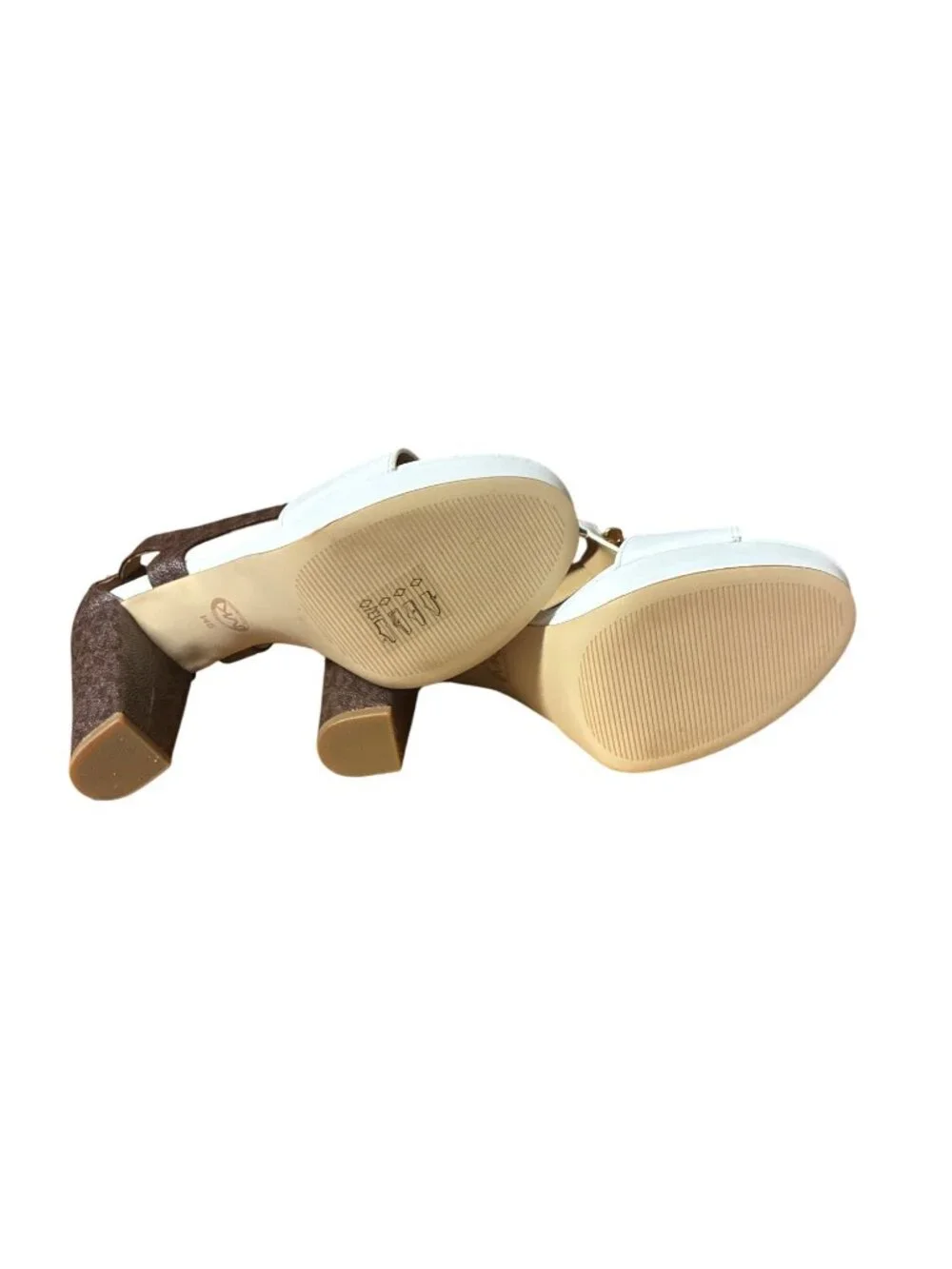 Michael Kors Berkley Sandal OP White Brown Leather Slingback Sandal‎ Heels 9M